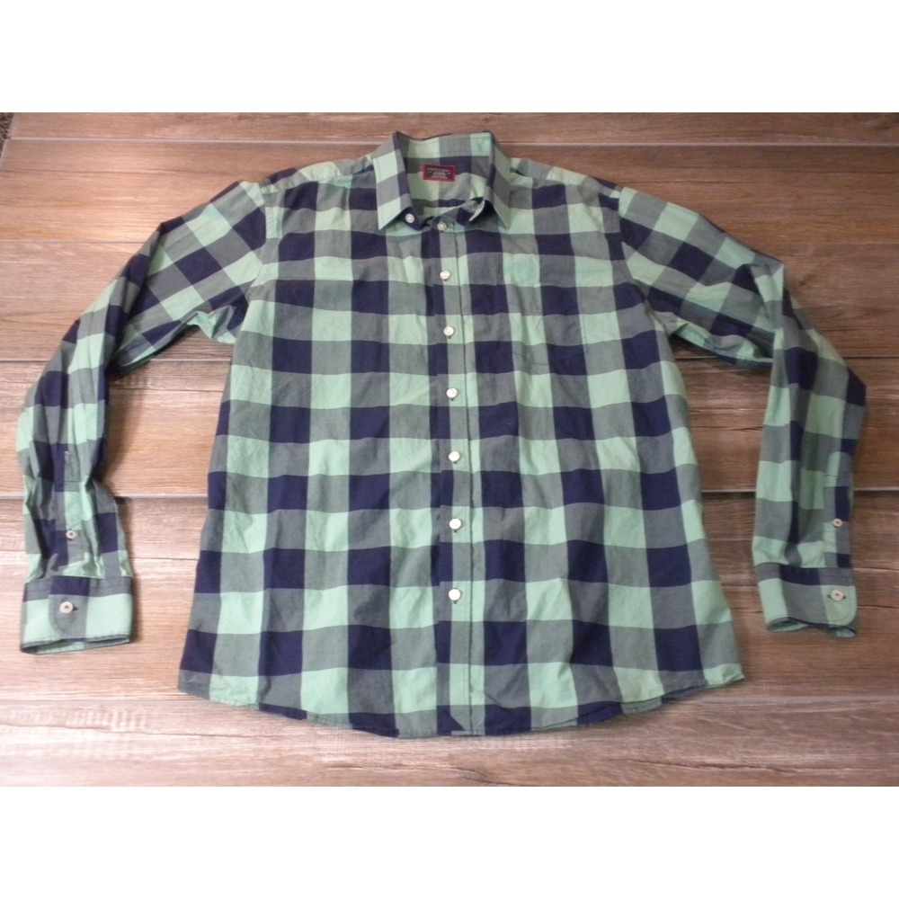 Untuckit Shirt Mens XLT Blue Green Buffalo Plaid Bonarda Button Down Long Sleeve